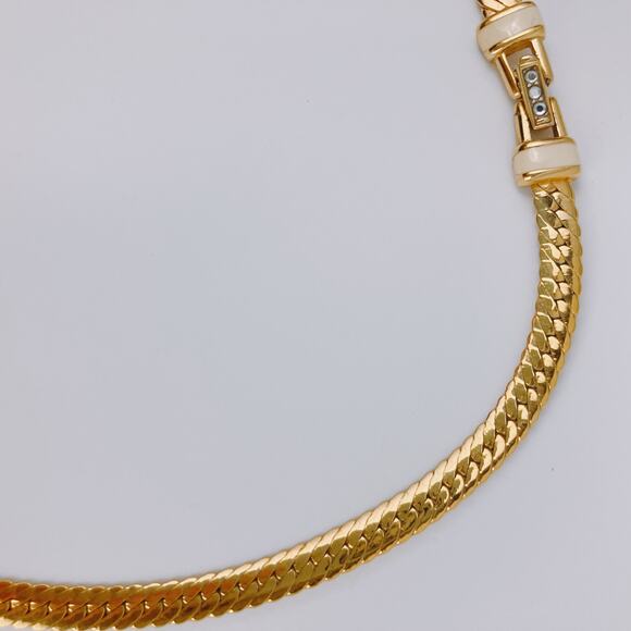 VTG Signed Swarovski Necklace Gold Tone Baguette Rhinestone 1980s Statement - Picture 16 of 16